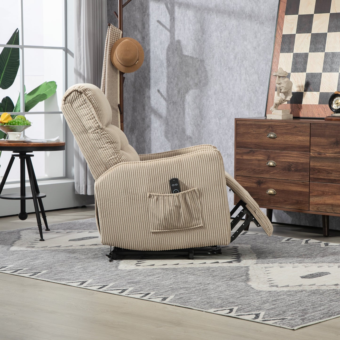 Fauteuil inclinable électrique pour adultes, avec coussin de siège à ressorts ensachés et poche latérale