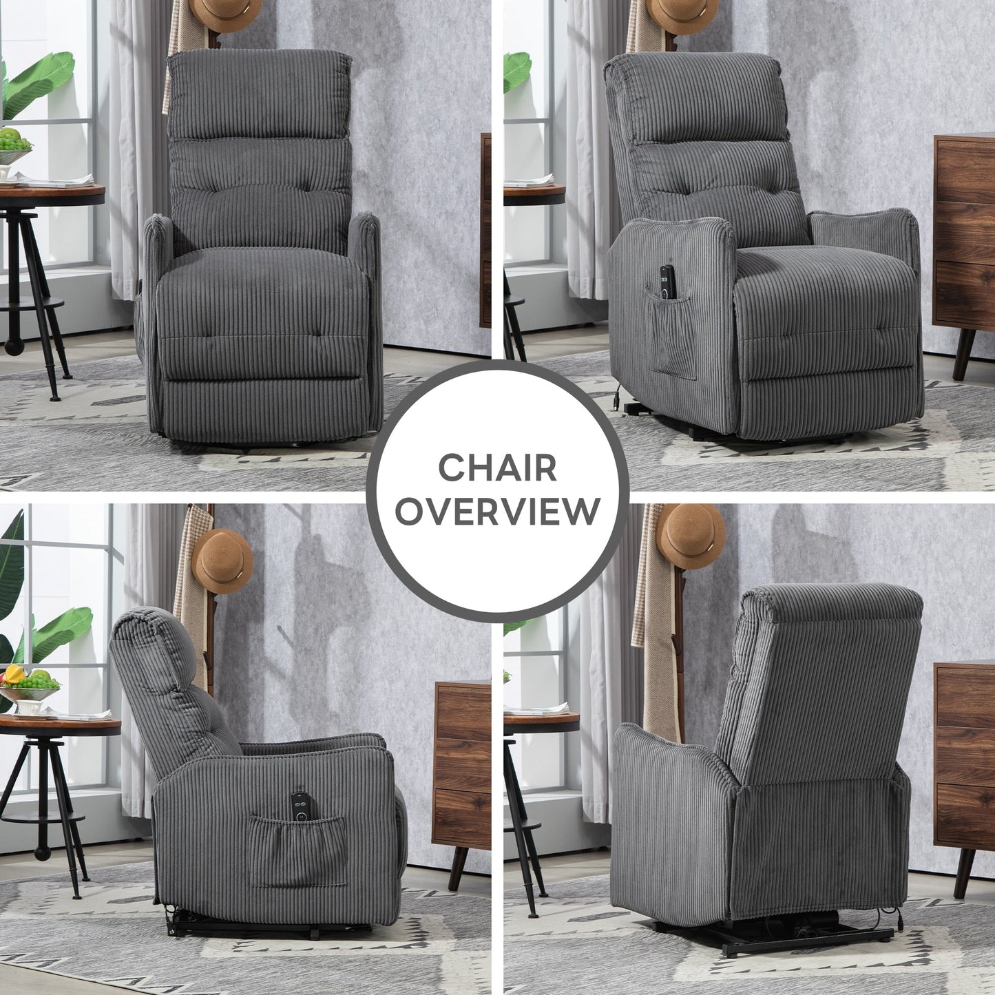 Fauteuil inclinable électrique pour adultes, avec coussin de siège à ressorts ensachés et poche latérale