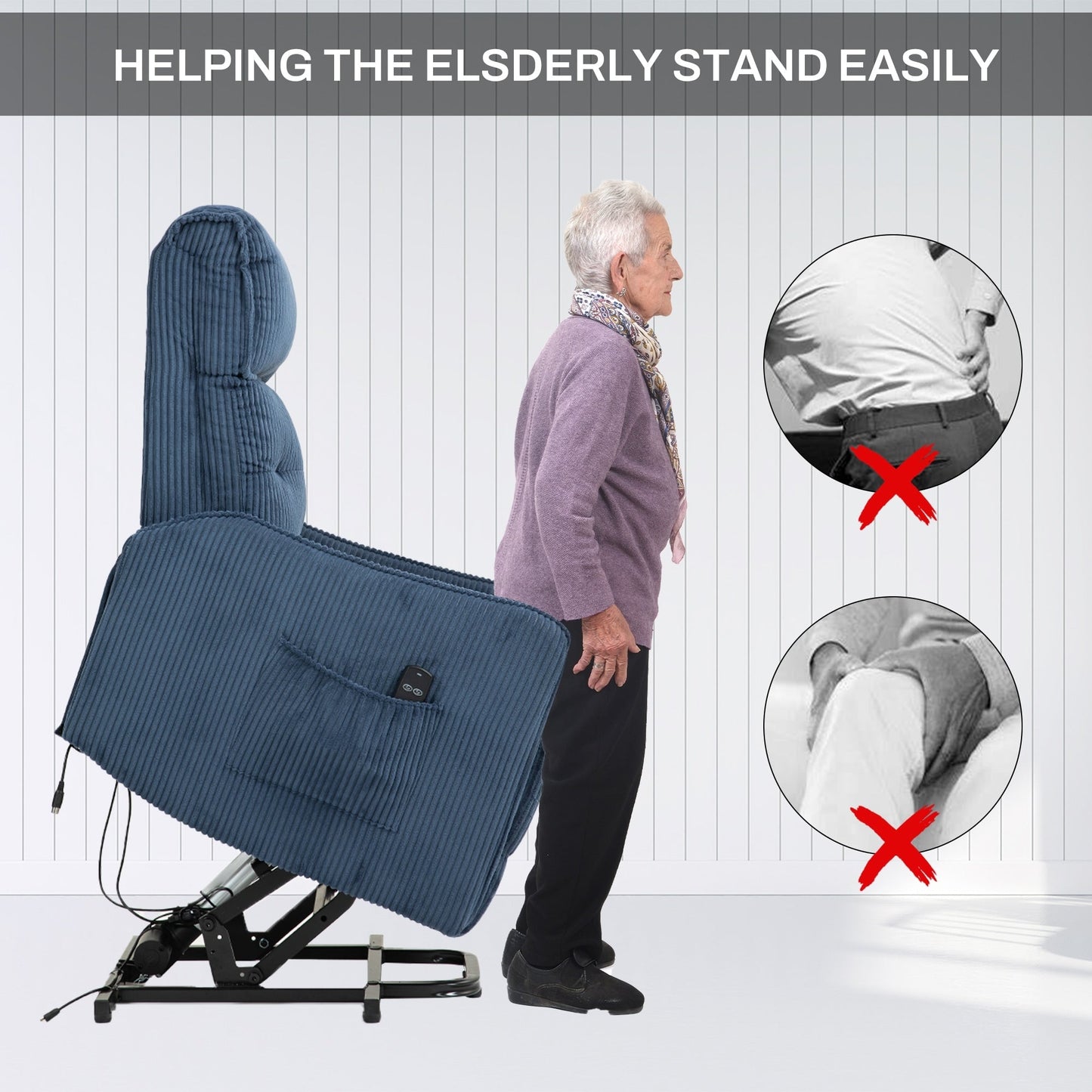 Fauteuil inclinable électrique pour adultes, avec coussin de siège à ressorts ensachés et poche latérale