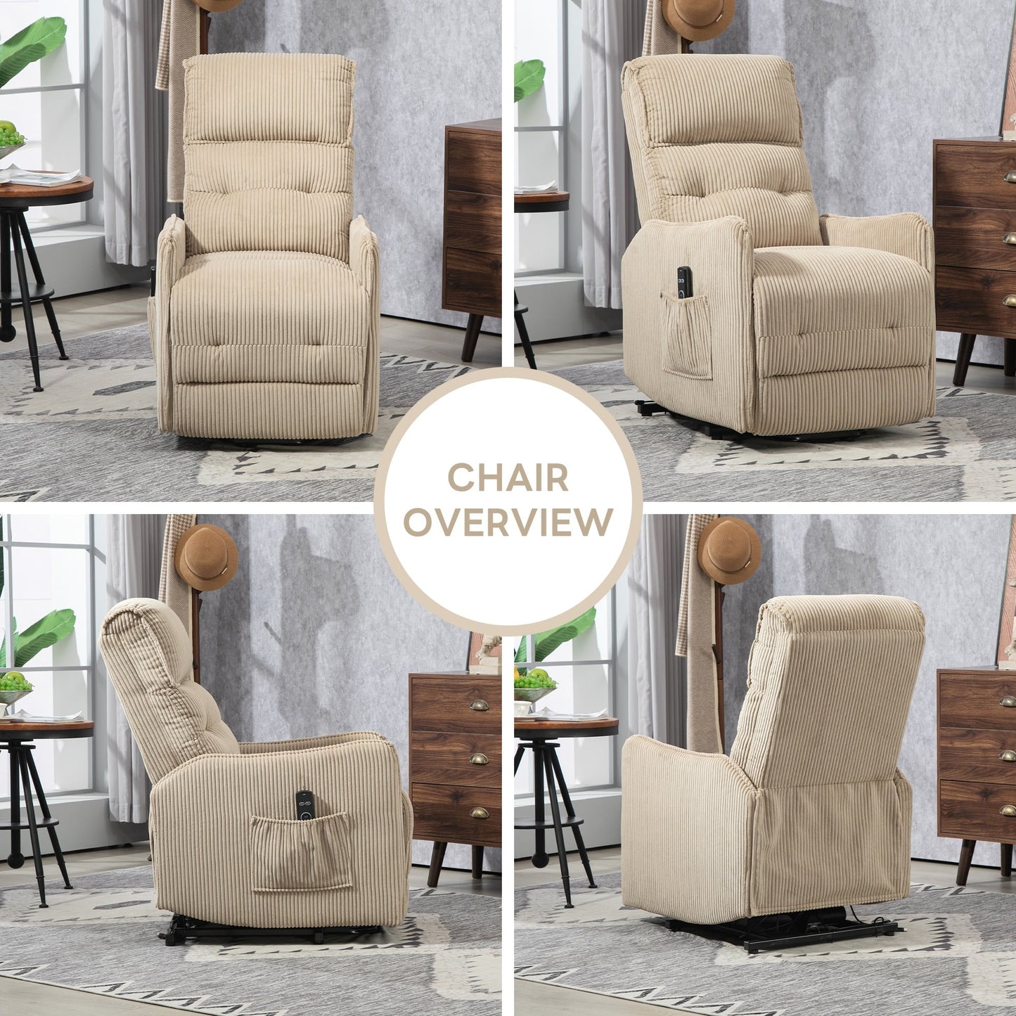 Fauteuil inclinable électrique pour adultes, avec coussin de siège à ressorts ensachés et poche latérale