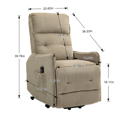 Fauteuil inclinable électrique pour adultes, avec coussin de siège à ressorts ensachés et poche latérale