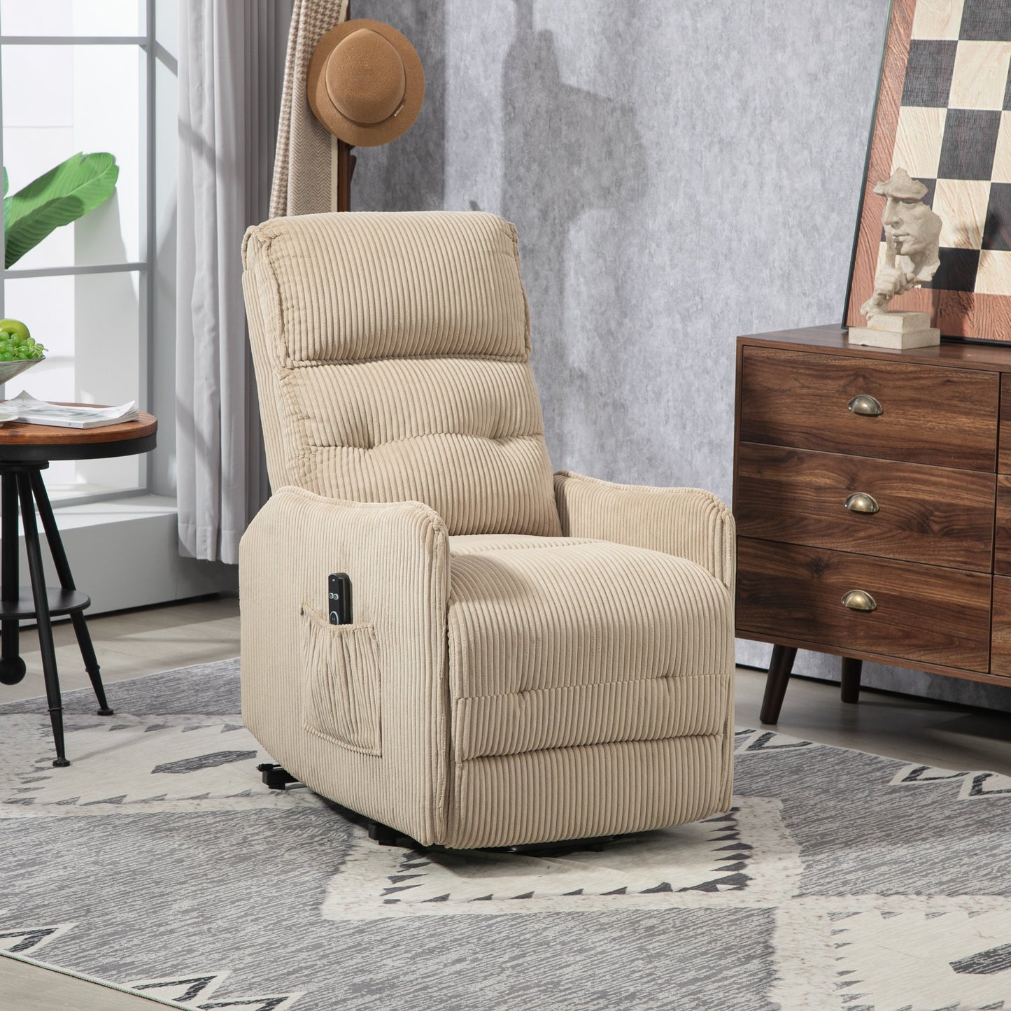 Fauteuil inclinable électrique pour adultes, avec coussin de siège à ressorts ensachés et poche latérale