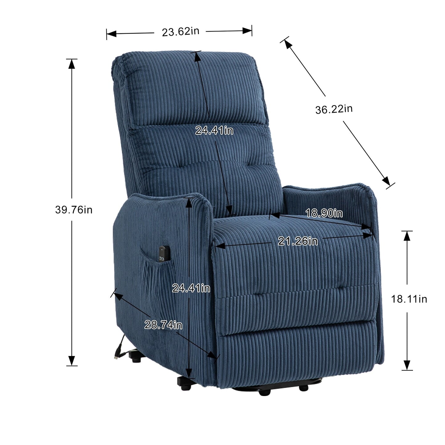 Fauteuil inclinable électrique pour adultes, avec coussin de siège à ressorts ensachés et poche latérale