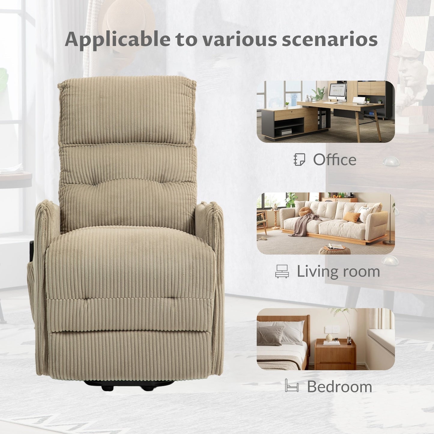 Fauteuil inclinable électrique pour adultes, avec coussin de siège à ressorts ensachés et poche latérale