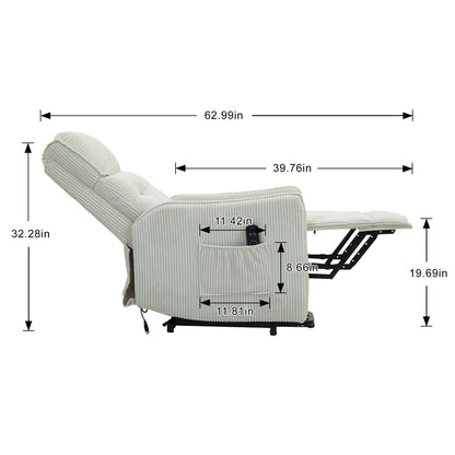 Fauteuil inclinable électrique pour adultes, avec coussin de siège à ressorts ensachés et poche latérale