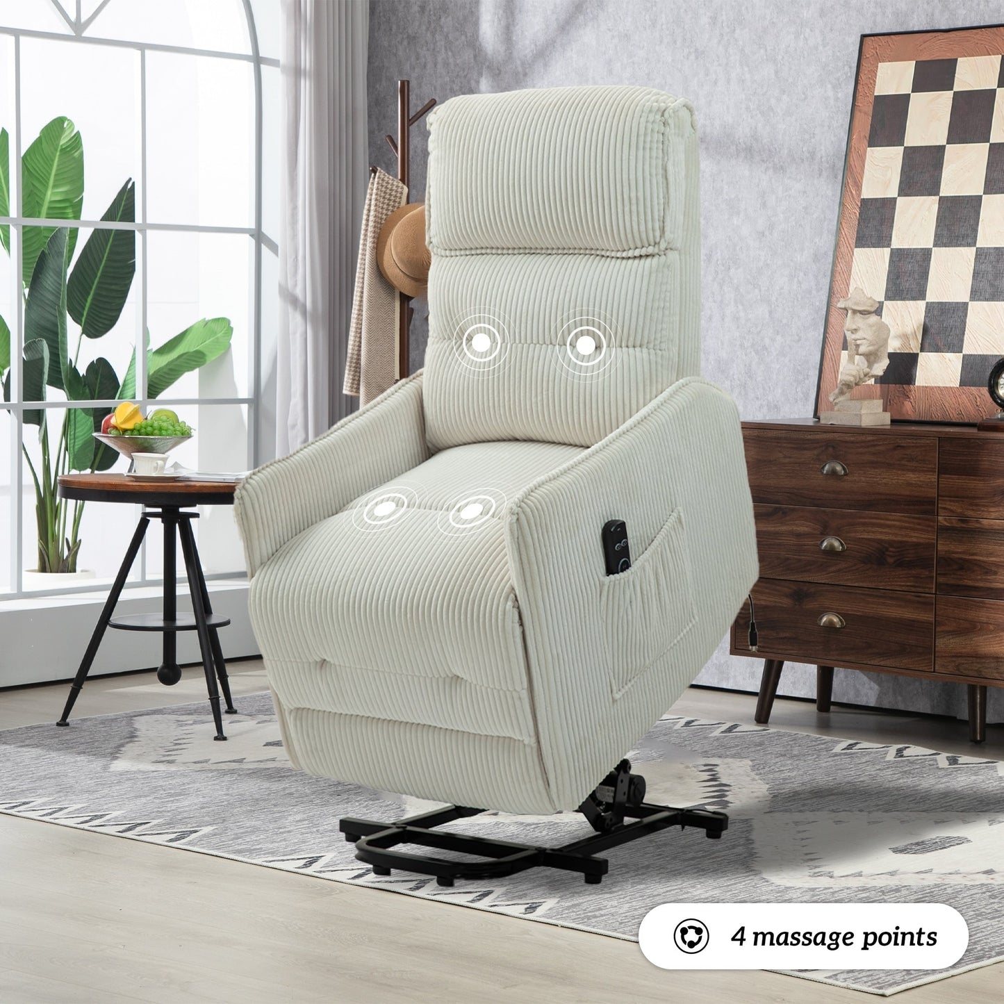 Fauteuil inclinable électrique pour adultes, avec coussin de siège à ressorts ensachés et poche latérale