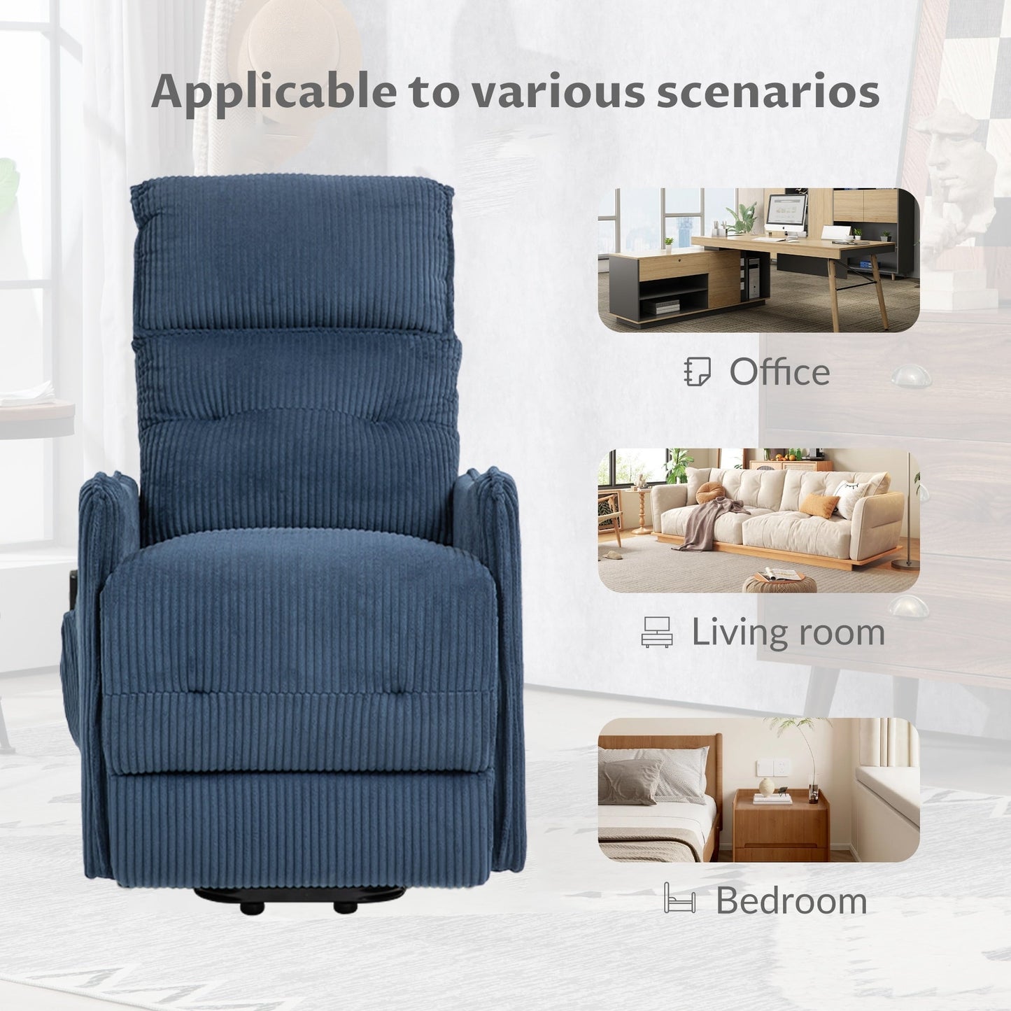 Fauteuil inclinable électrique pour adultes, avec coussin de siège à ressorts ensachés et poche latérale