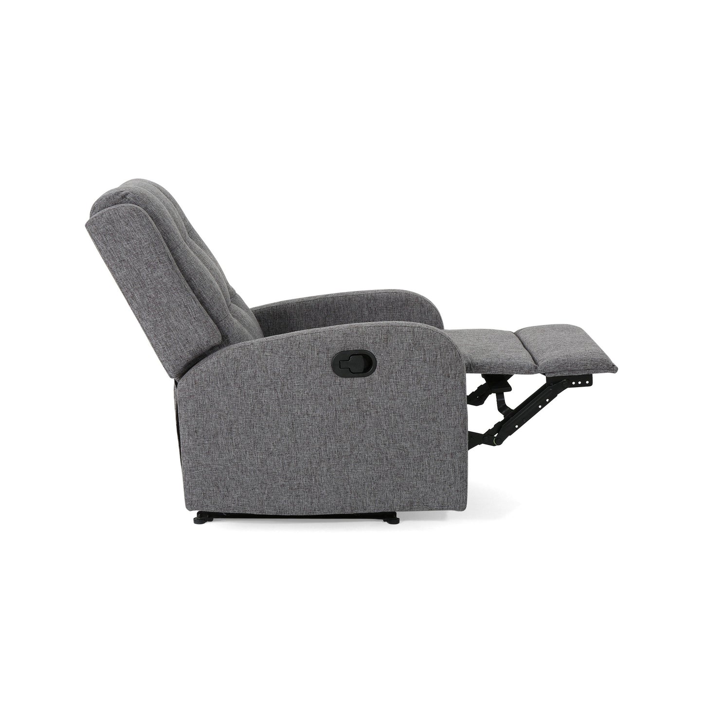 Fauteuil inclinable, tirette manuelle, tissu gris anthracite capitonné à boutons