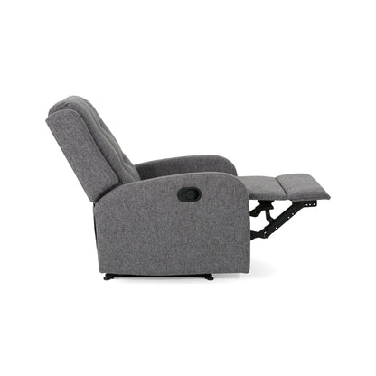 Fauteuil inclinable, tirette manuelle, tissu gris anthracite capitonné à boutons