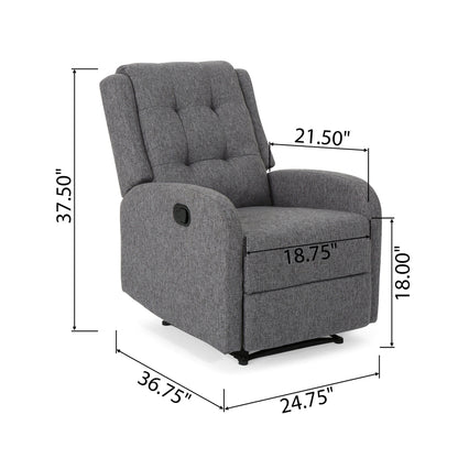 Fauteuil inclinable, tirette manuelle, tissu gris anthracite capitonné à boutons
