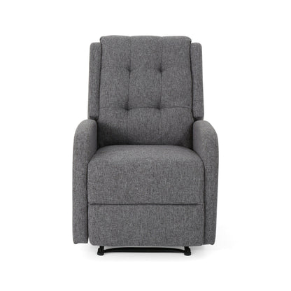 Fauteuil inclinable, tirette manuelle, tissu gris anthracite capitonné à boutons