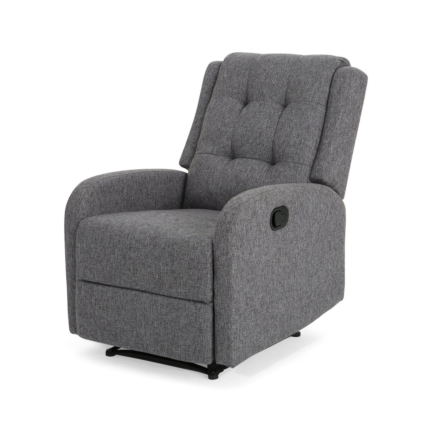 Fauteuil inclinable, tirette manuelle, tissu gris anthracite capitonné à boutons