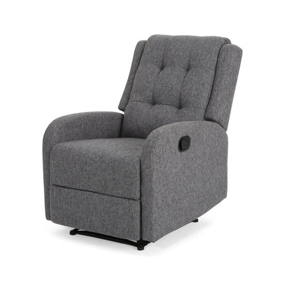 Fauteuil inclinable, tirette manuelle, tissu gris anthracite capitonné à boutons