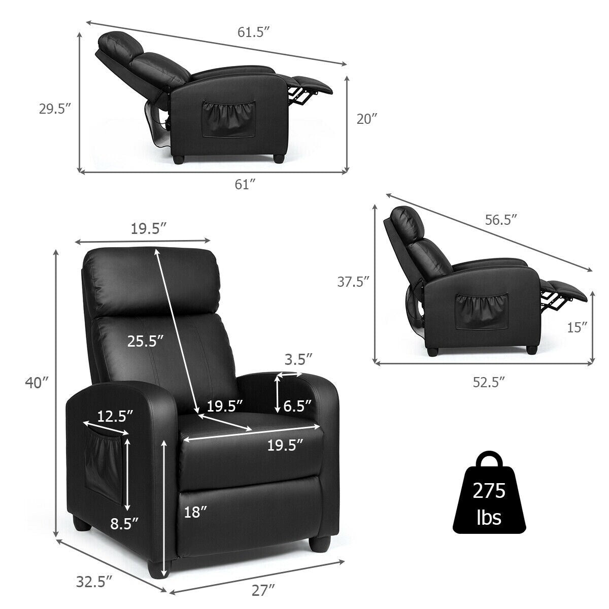 Fauteuil de massage inclinable, canapé simple ergonomique réglable avec rembourrage