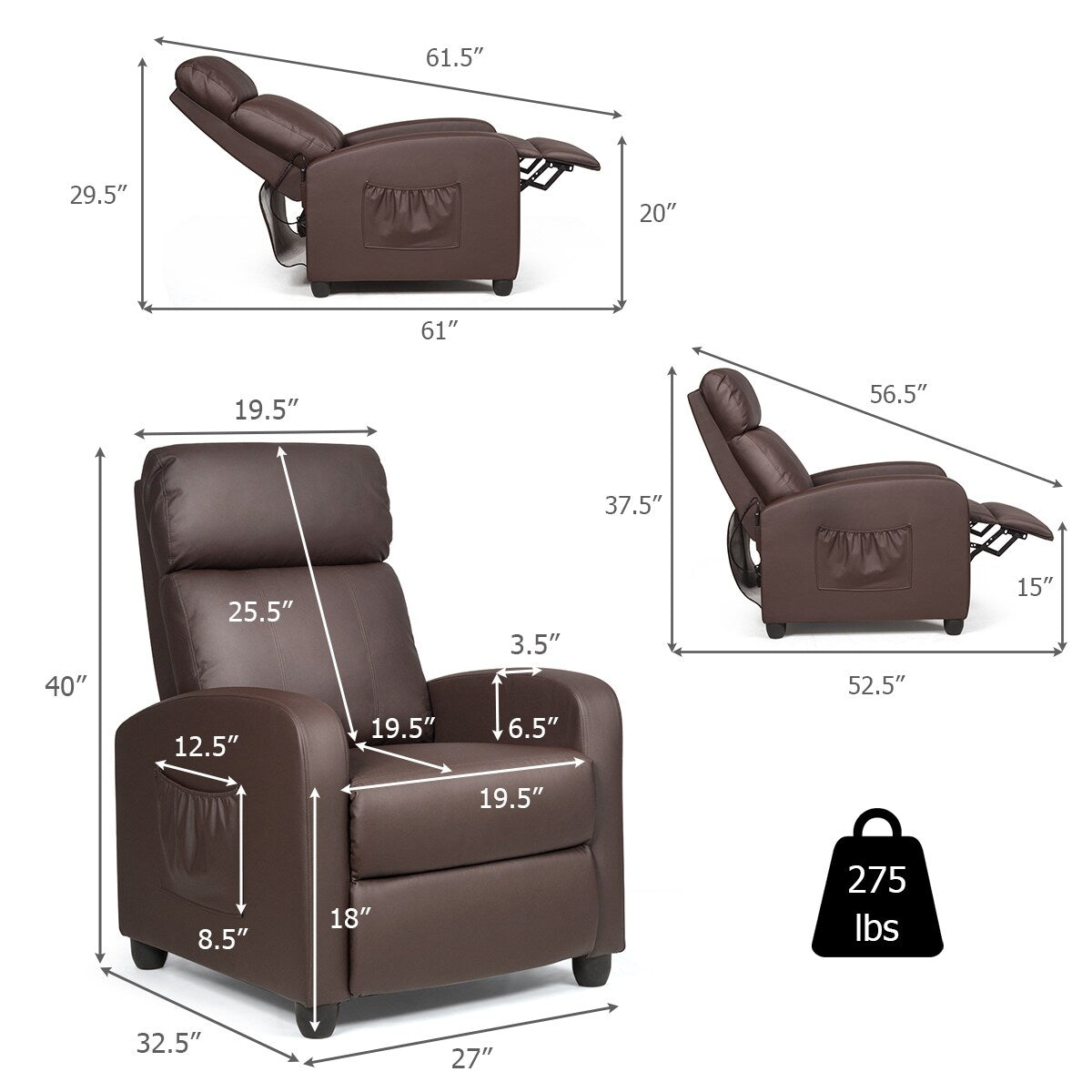 Fauteuil de massage inclinable, canapé simple ergonomique réglable avec rembourrage