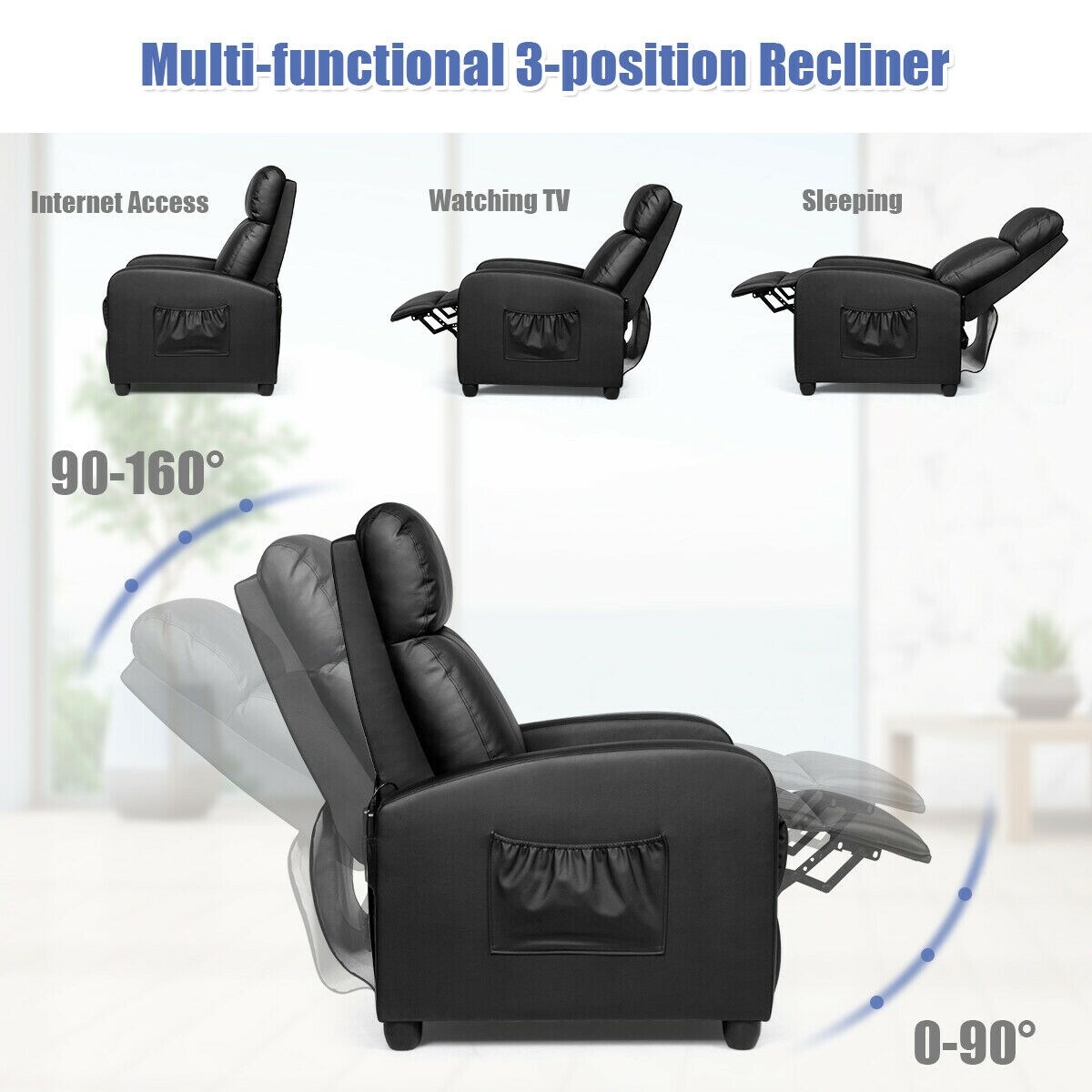 Fauteuil de massage inclinable, canapé simple ergonomique réglable avec rembourrage