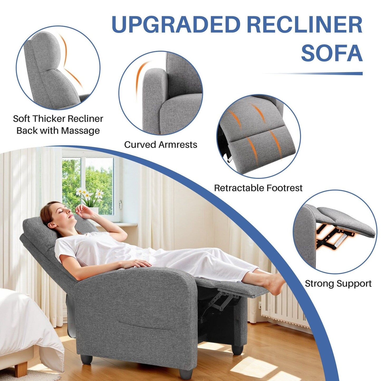 Fauteuil inclinable de massage, petit fauteuil de cinéma maison réglable pour salon et adultes