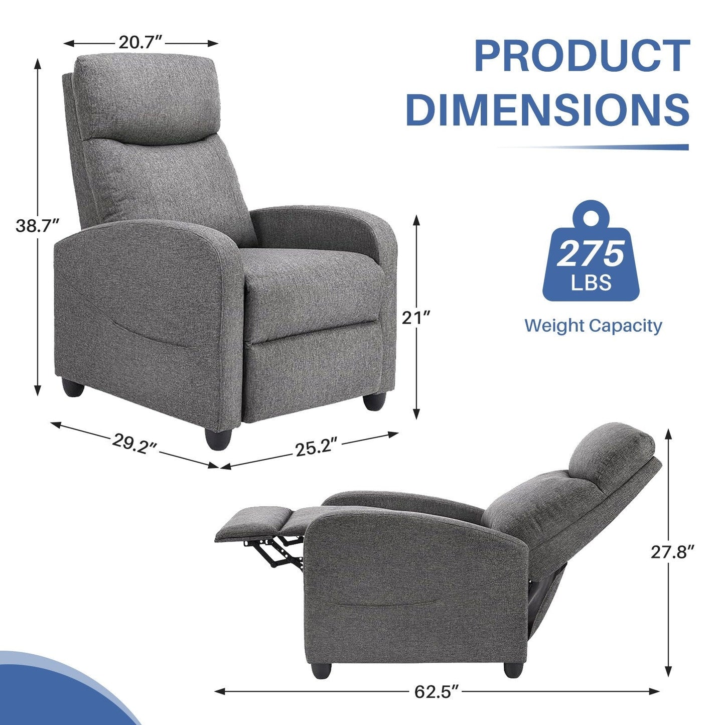 Fauteuil inclinable de massage, petit fauteuil de cinéma maison réglable pour salon et adultes