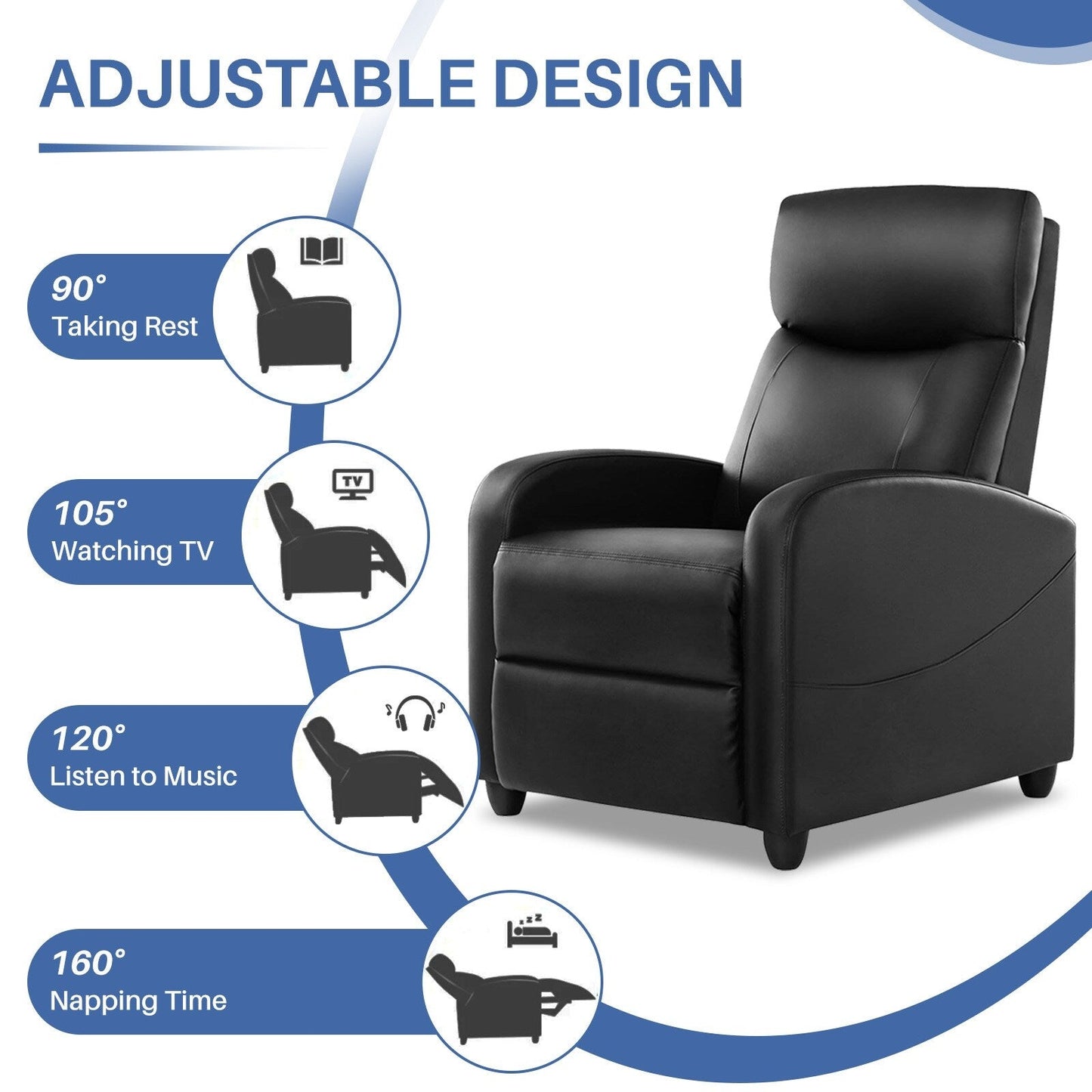 Fauteuil inclinable de massage, petit fauteuil de cinéma maison réglable pour salon et adultes