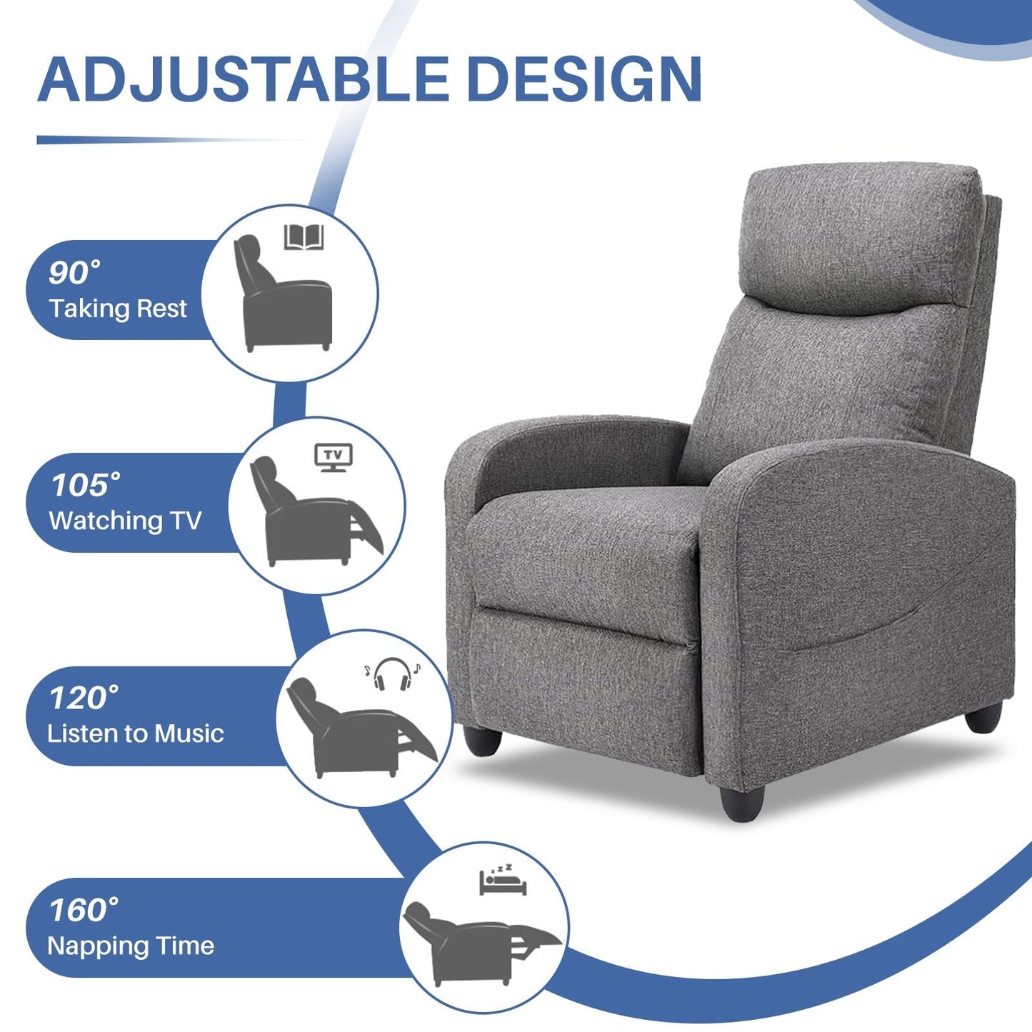 Fauteuil inclinable de massage, petit fauteuil de cinéma maison réglable pour salon et adultes