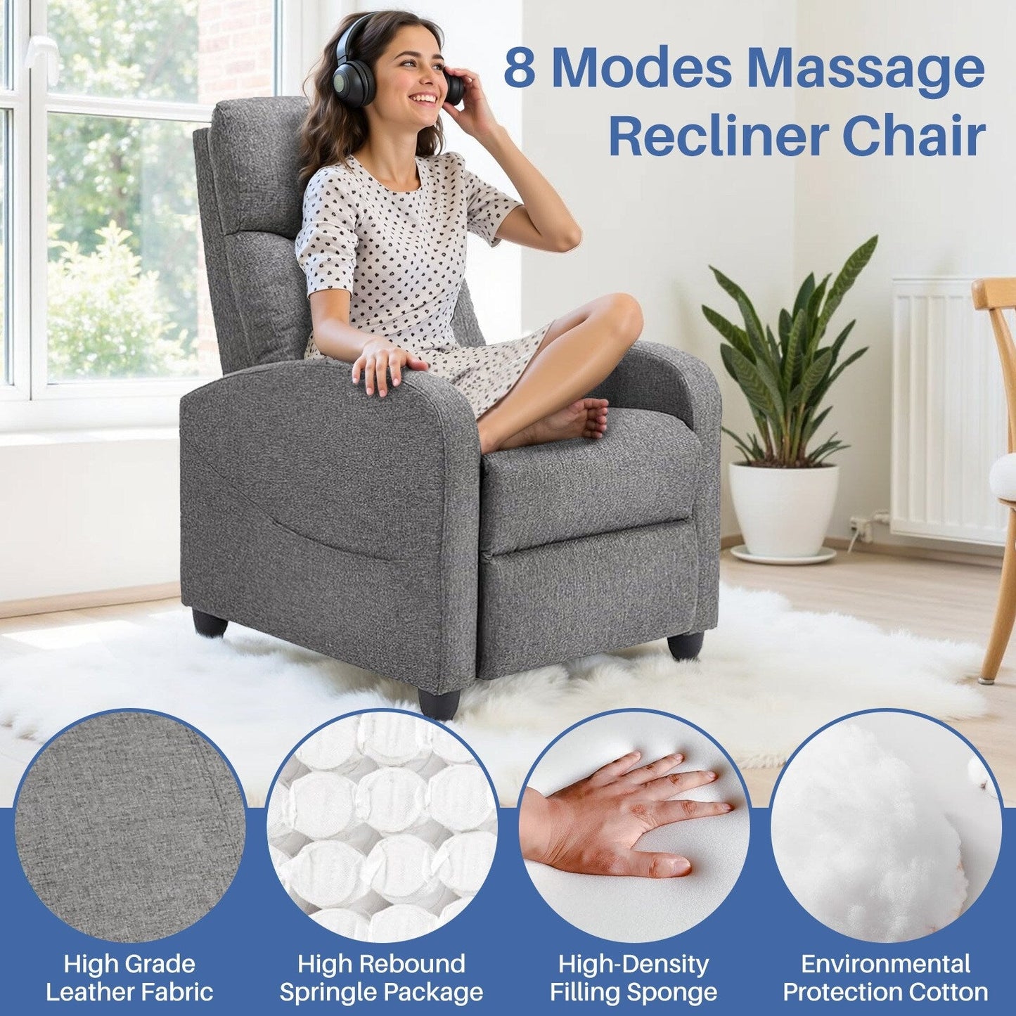 Fauteuil inclinable de massage, petit fauteuil de cinéma maison réglable pour salon et adultes