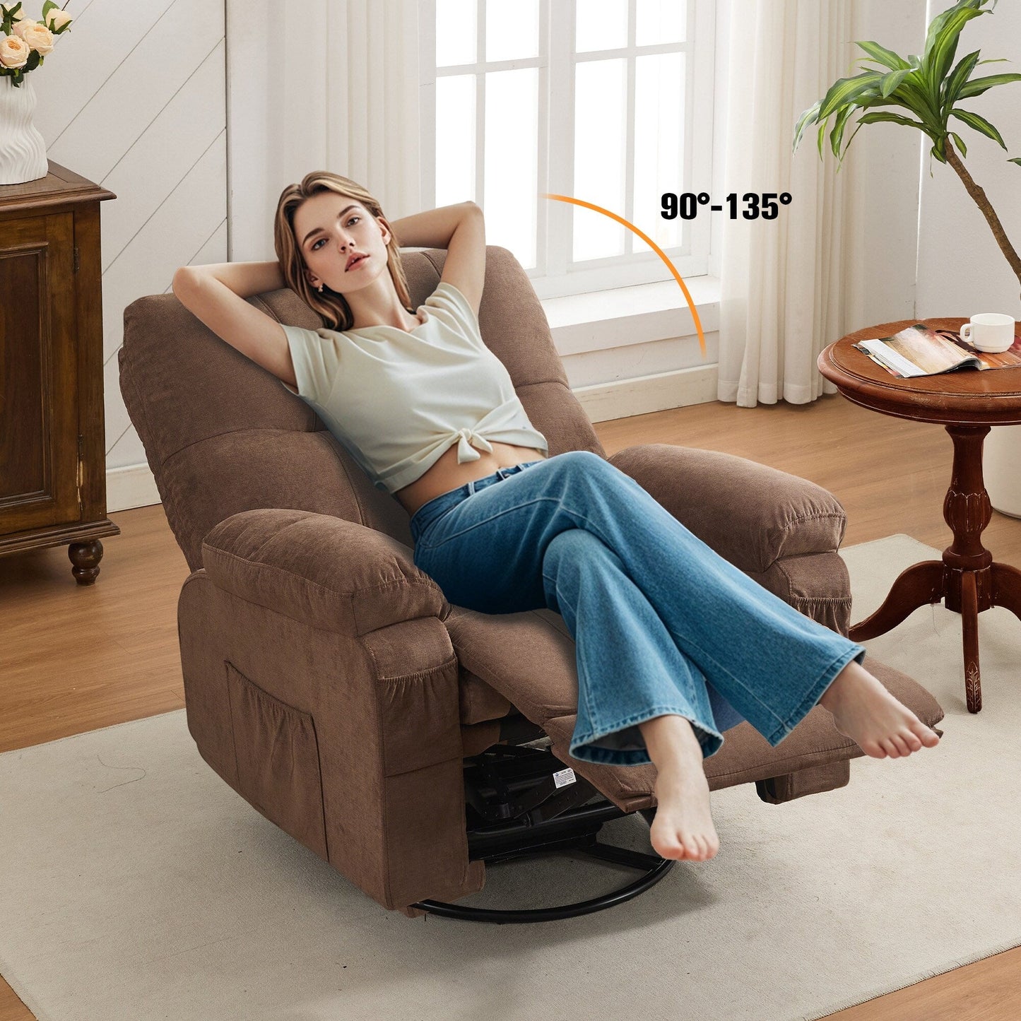 Fauteuil inclinable, fauteuil pivotant à 360 degrés, équipé d'un coussin moelleux et d'un dossier, fauteuil confortable