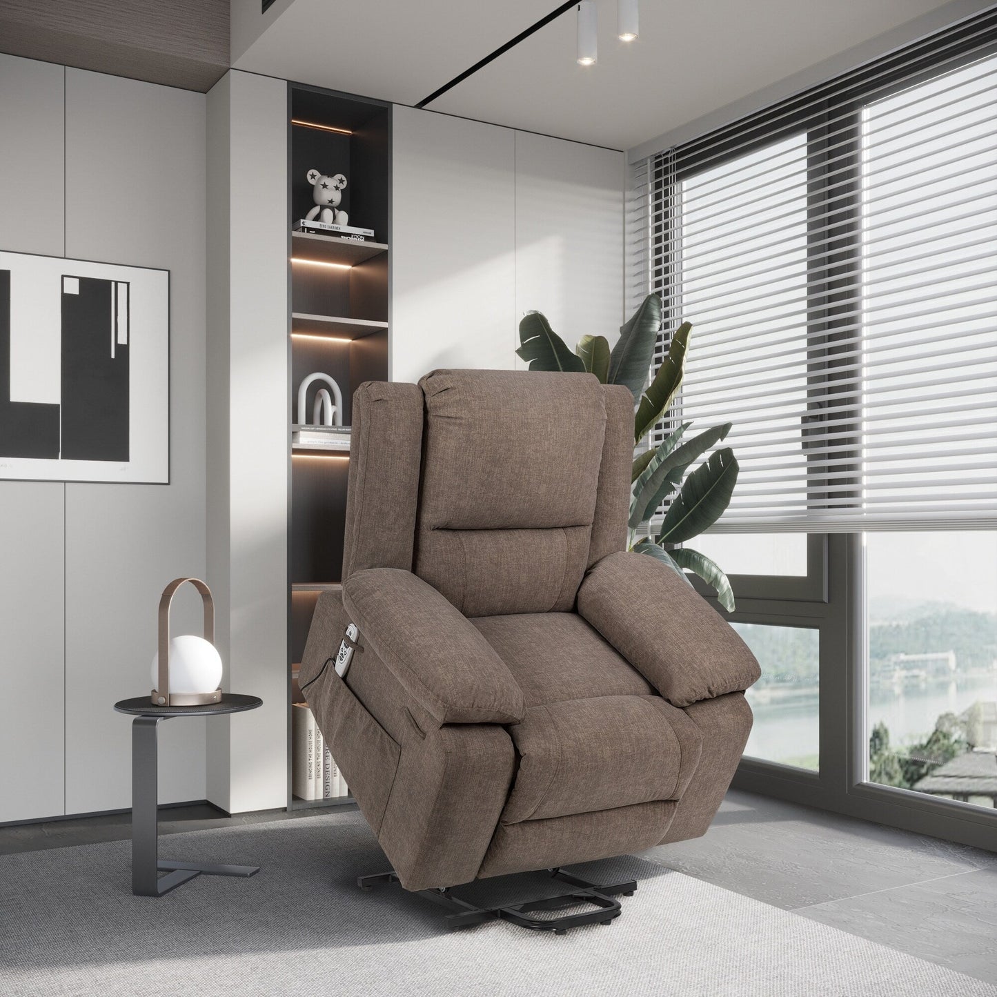Fauteuil releveur inclinable avec massage, chauffage et poches pour télécommande