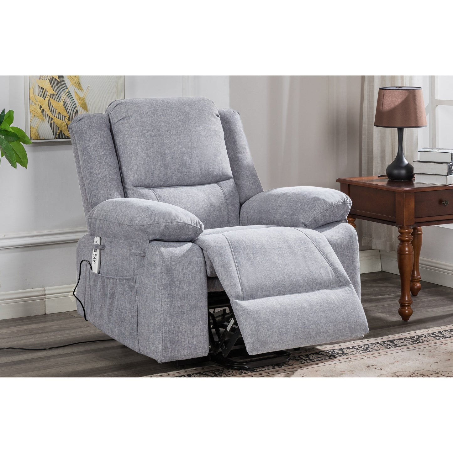 Fauteuil releveur inclinable avec massage, chauffage et poches pour télécommande