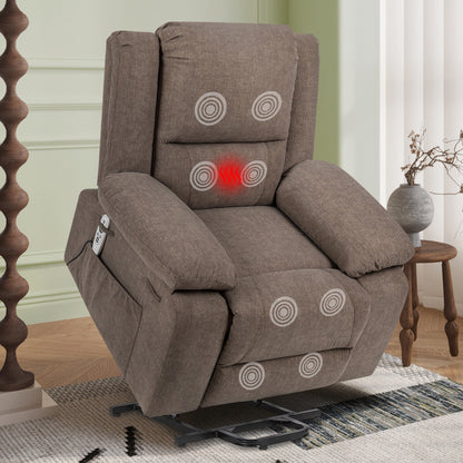 Fauteuil releveur inclinable avec massage, chauffage et poches pour télécommande