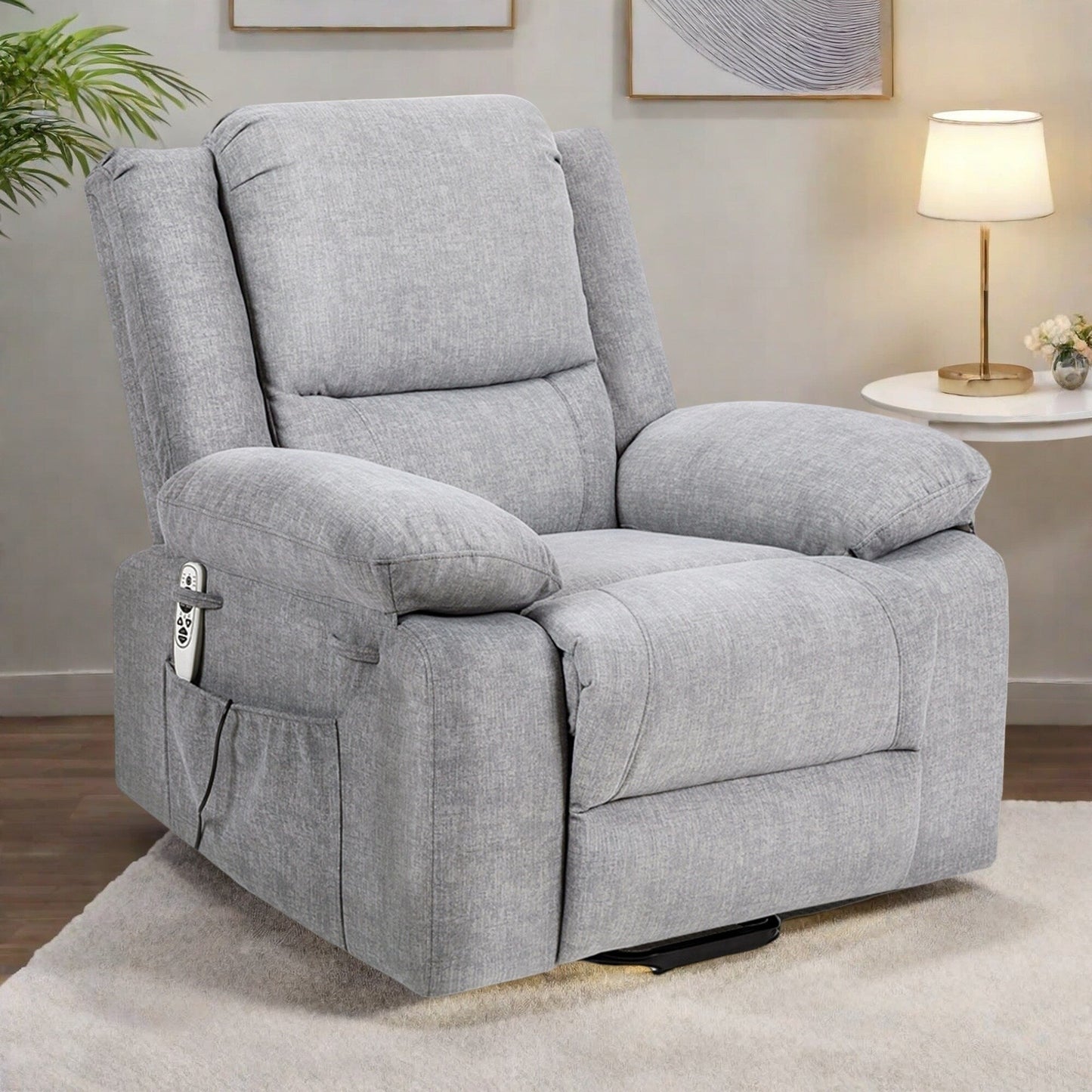 Fauteuil releveur inclinable avec massage, chauffage et poches pour télécommande