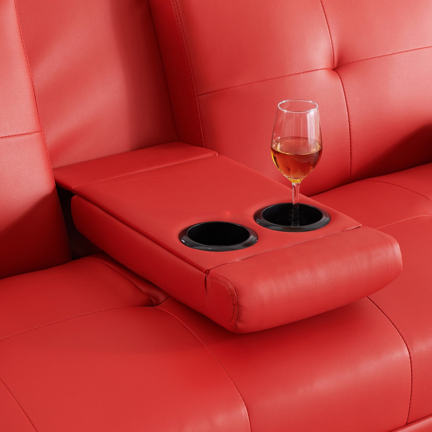 Canapé-lit causeuse en similicuir rouge 67 avec 2 porte-gobelets et pieds en acier inoxydable pour le salon