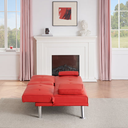 Canapé-lit causeuse en similicuir rouge 67 avec 2 porte-gobelets et pieds en acier inoxydable pour le salon