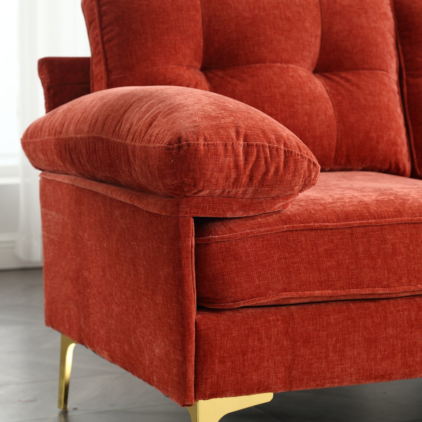 Canapé 3 places en L rouge de 85 pouces avec méridienne et coussin à ressorts