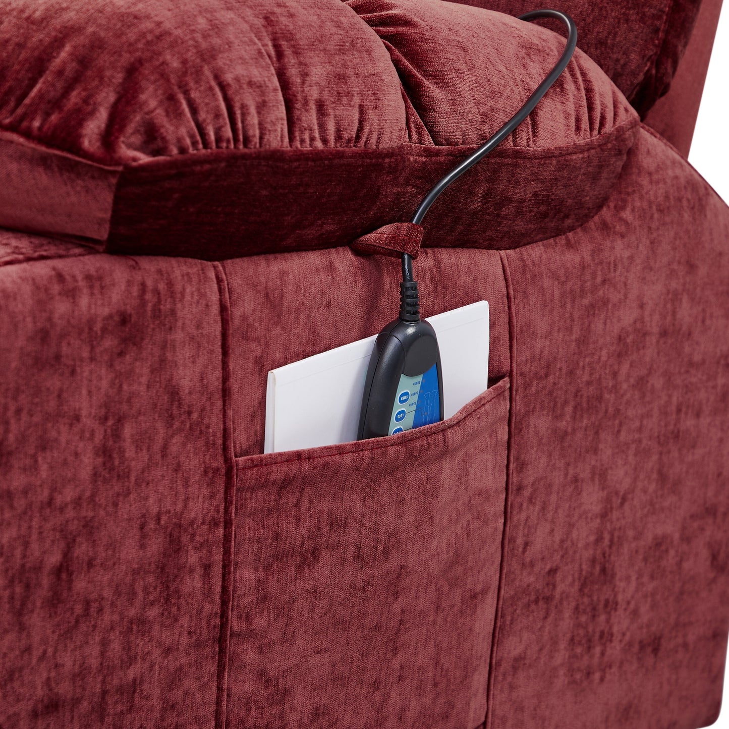 Fauteuil inclinable rouge à double moteur OKIN pour personnes âgées avec chauffage, massage, capacité d'inclinaison à 180°, dossier et repose-pieds réglables
