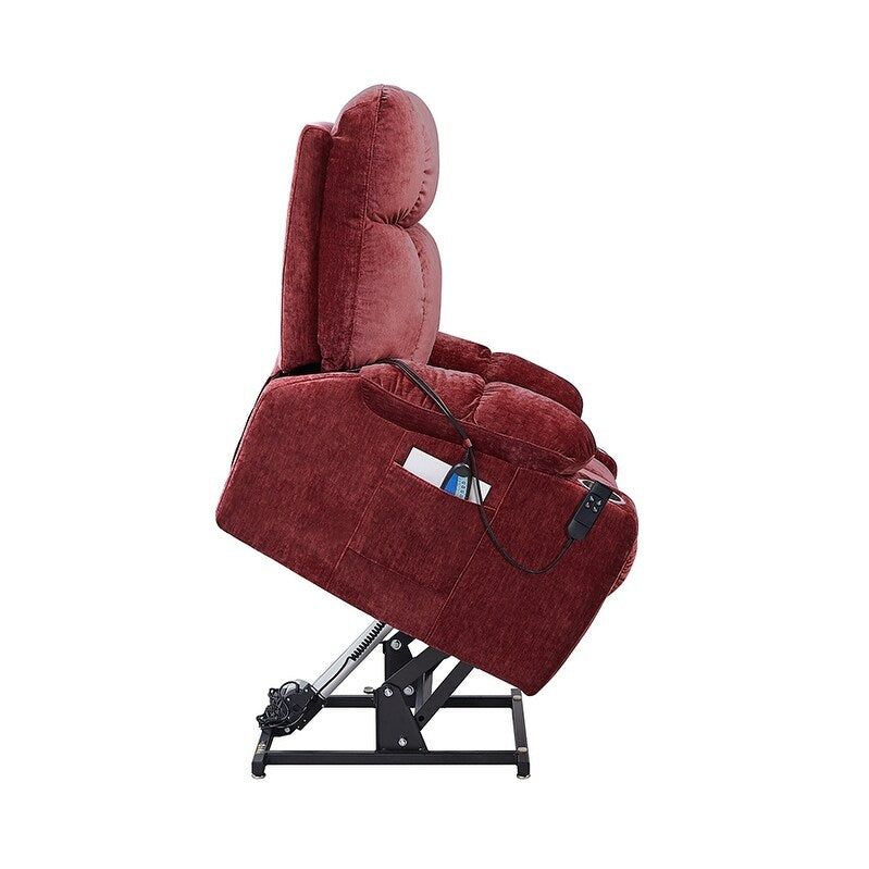 Fauteuil inclinable rouge à double moteur OKIN pour personnes âgées avec chauffage, massage, capacité d'inclinaison à 180°, dossier et repose-pieds réglables