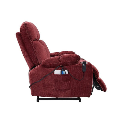 Fauteuil inclinable électrique OKIN rouge à double moteur pour personnes âgées avec chauffage et massage, inclinable à 180°, dossier et repose-pieds réglables