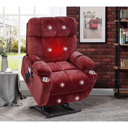Fauteuil inclinable électrique OKIN rouge à double moteur pour personnes âgées avec chauffage et massage, inclinable à 180°, dossier et repose-pieds réglables