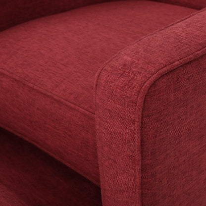 Fauteuil inclinable rembourré en tissu rouge style milieu du siècle avec repose-pieds, dossier capitonné et pieds en hêtre