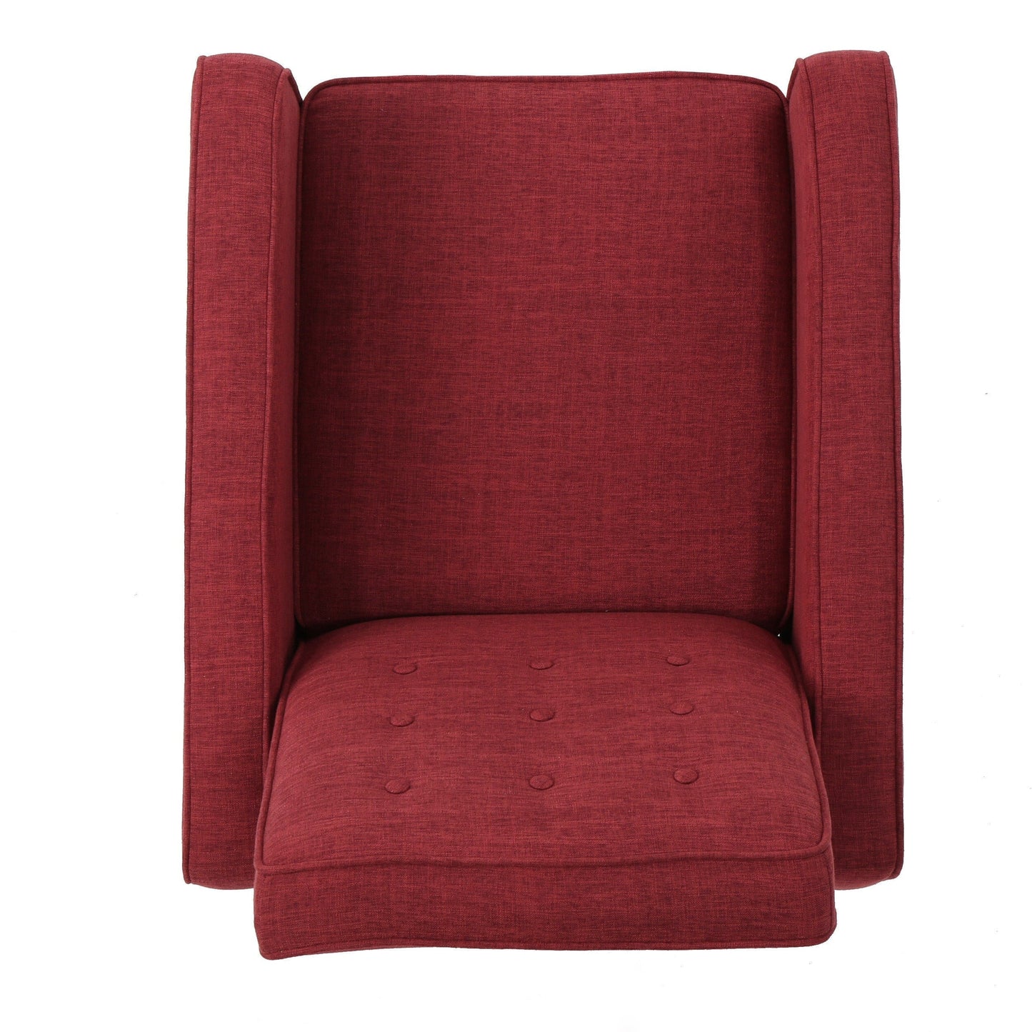 Fauteuil inclinable rembourré en tissu rouge style milieu du siècle avec repose-pieds, dossier capitonné et pieds en hêtre