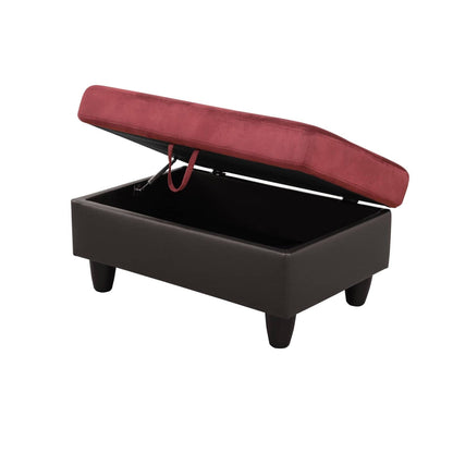 Pouf de rangement de salon en flanelle rouge et PVC