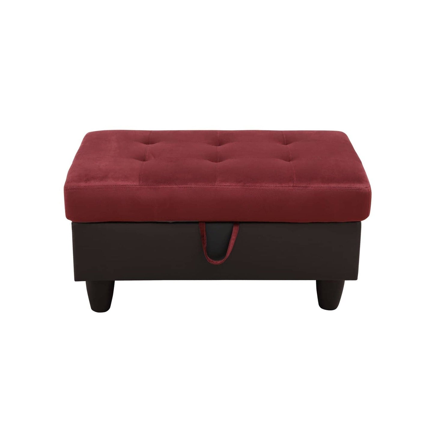Pouf de rangement de salon en flanelle rouge et PVC