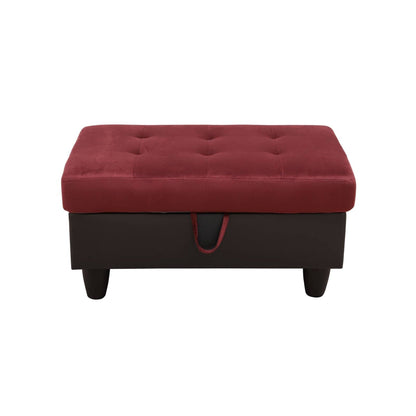Pouf de rangement de salon en flanelle rouge et PVC