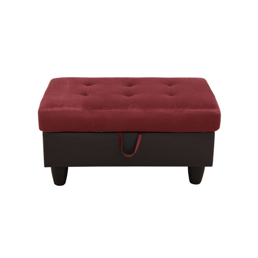 Pouf de rangement de salon en flanelle rouge et PVC