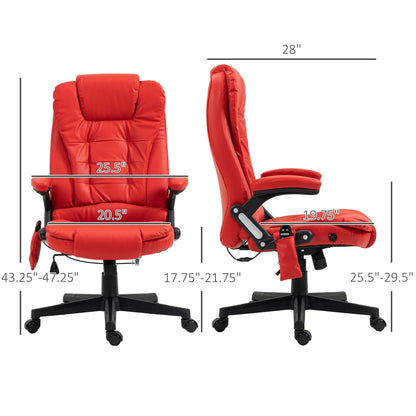 Fauteuil de bureau inclinable pivotant à 360° en cuir PU rouge avec massage par vibration, chauffage lombaire et hauteur réglable