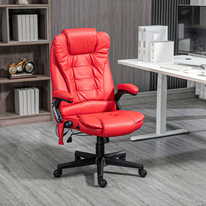 Fauteuil de bureau inclinable pivotant à 360° en cuir PU rouge avec massage par vibration, chauffage lombaire et hauteur réglable