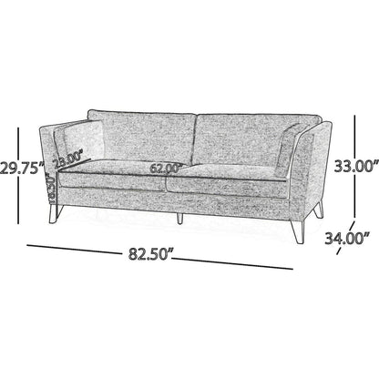 Canapé Reed, 2 coussins latéraux, revêtement en polyester gris, bois noir, 210 cm