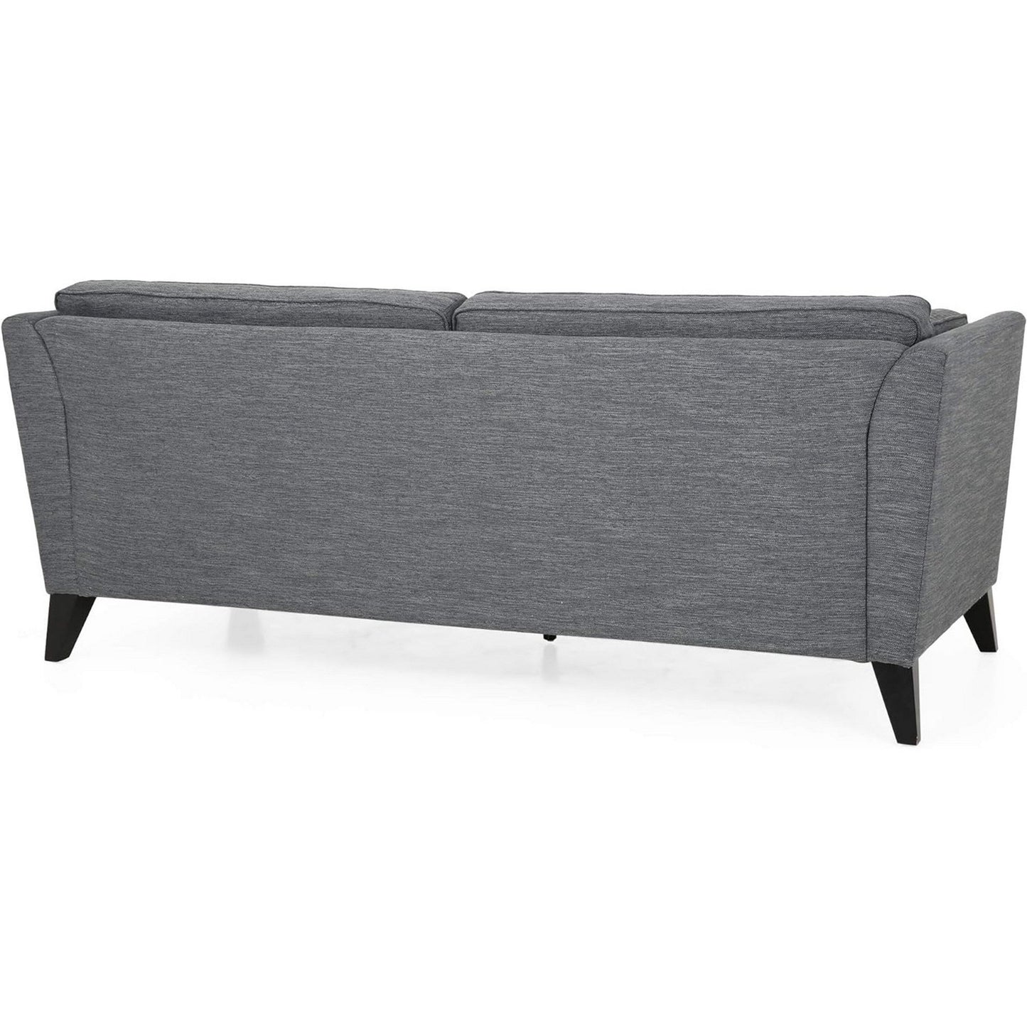 Canapé Reed, 2 coussins latéraux, revêtement en polyester gris, bois noir, 210 cm