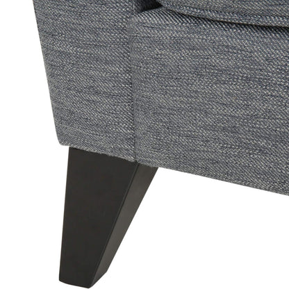 Canapé Reed, 2 coussins latéraux, revêtement en polyester gris, bois noir, 210 cm