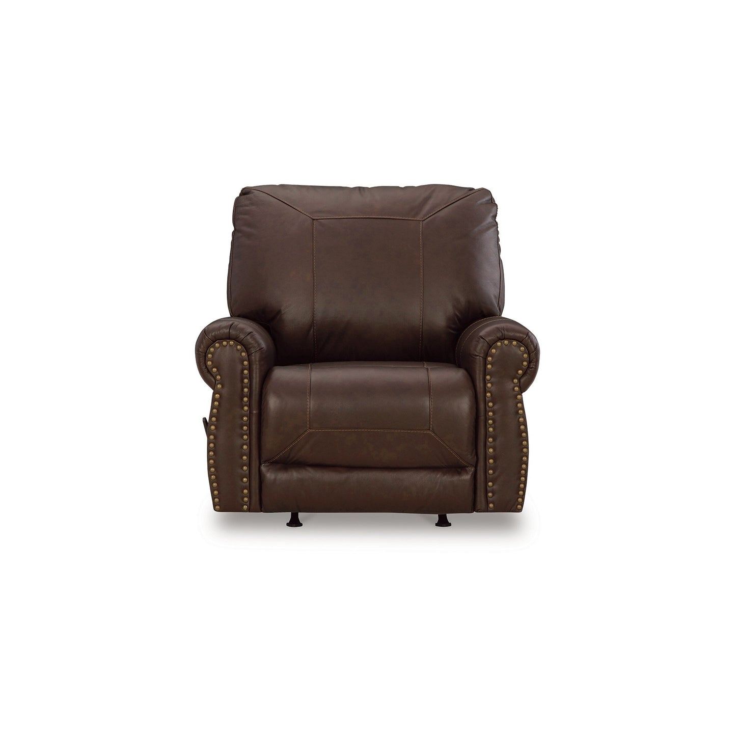 Fauteuil inclinable manuel Reeve, garniture cloutée, mélange de cuir marron foncé
