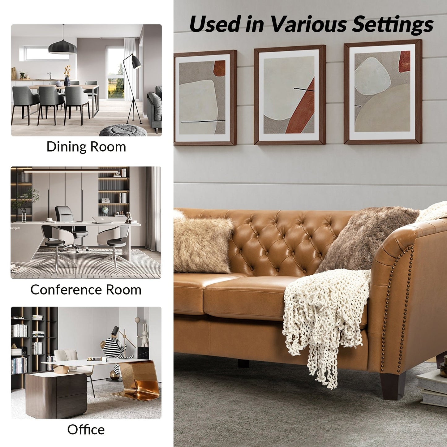 Canapé capitonné Regina 82,5 en cuir véritable pour salon par HULALA HOME